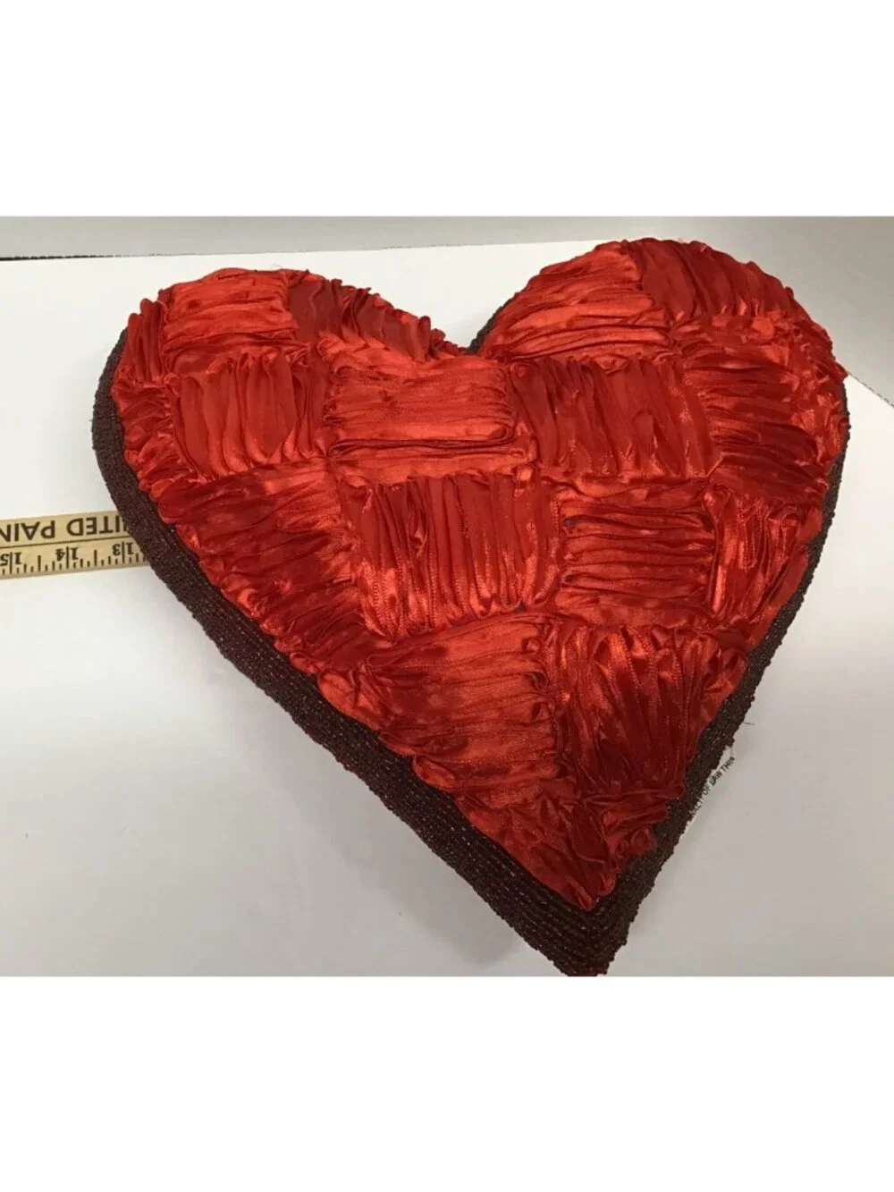 Red Beaded Heart Shaped Decorative Throw Pillow